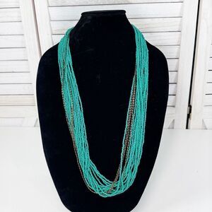 Multi Strand Beaded Necklace Turquoise Silver Long‎ Southwestern Western Boho